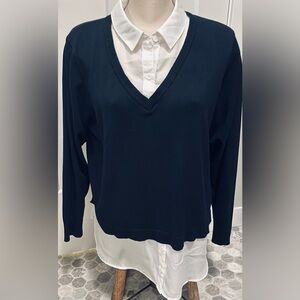 Rio & Rian Black V-Neck Sweater with White Layered Shirt